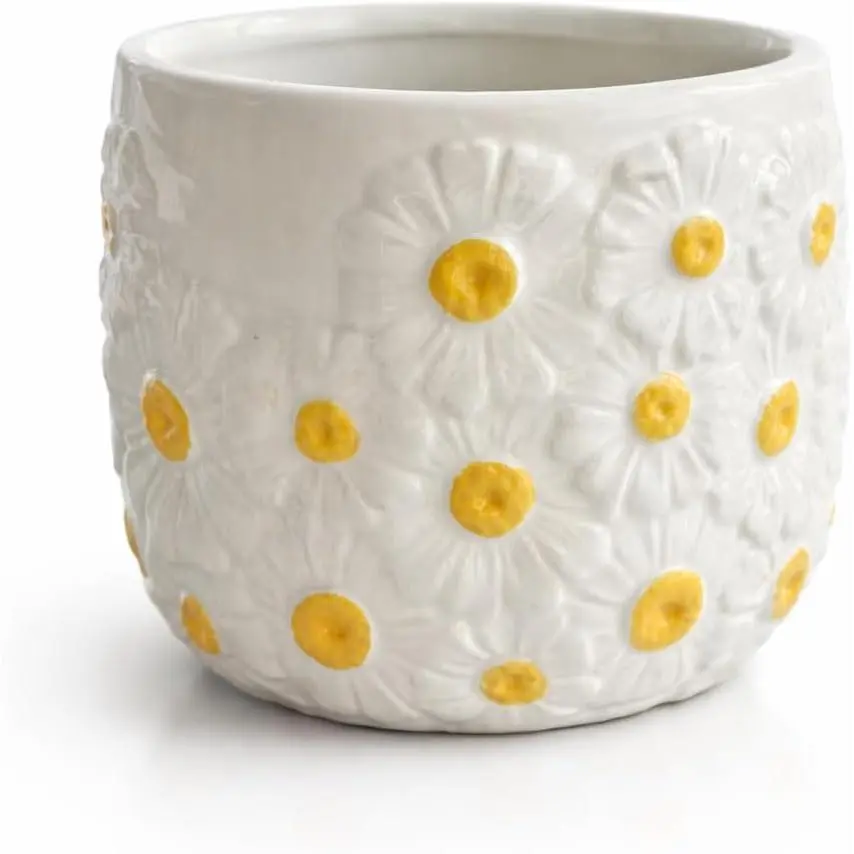 4.5 Inch Ceramic Planter Pot with Drainage Hole-Indoor Outdoor Flower Pot for Houseplants,  & ,  Decor, Daisy