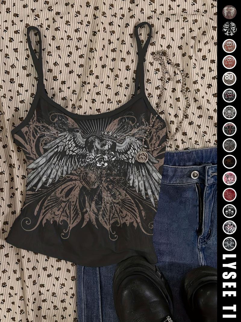 26 Valentine's Day Music Festival Rock Vintage American Skull Eagle Print Crop Top, Trendy Summer Vest for Women, Casual Slim-Fitting Fashion