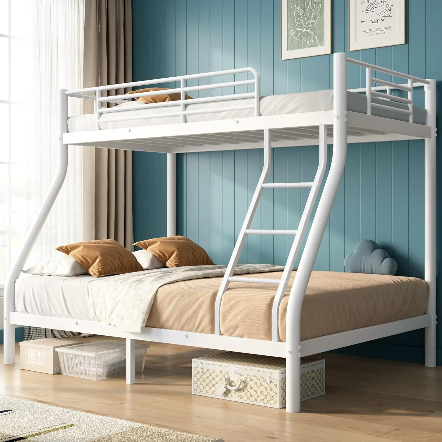 Loft heavy-duty Bed with Desk and Storage Shelves, Loft Bed with Wardrobe, Hanging Rod,  Beds  Over Full Size, Heavy Duty Bunk Beds with Bottom Space & high Guardrail Metal Bunk Bed Frame for Adults Dorm Bedroom  safety sturdy steel bed