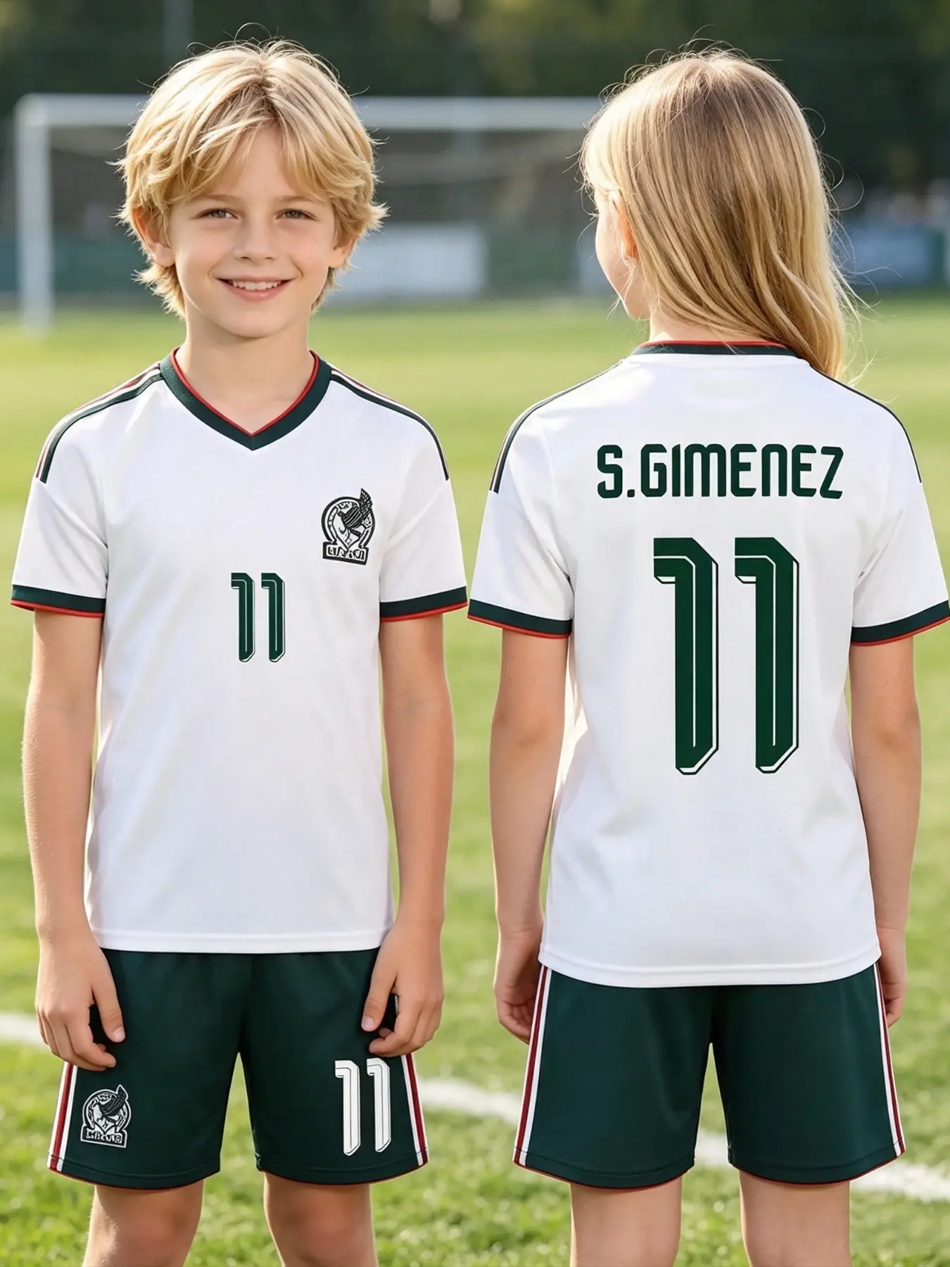 Mexico S. Gimenez 11 Kids Soccer Set, Unisex Quick-Dry Short Sleeve Shorts, Casual Loose-Fit Training Jersey Two-Piece Set