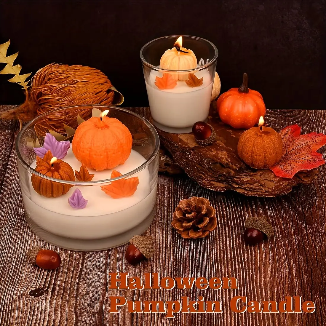 Set of 4 Pumpkin Candle Molds, Maple Leaf Molds, 3D Silicone Molds for Epoxy Resin Casting, Thanksgiving & Halloween Art Gifts, Home Decor