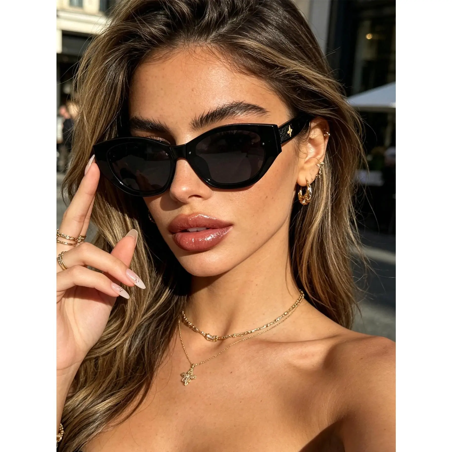 1Pc Trendy Diamond Cat Eye Sunglasses for Women, Punk Multicolor Glasses, Fashionable Sunglasses for Ladies, Uv400 for Men