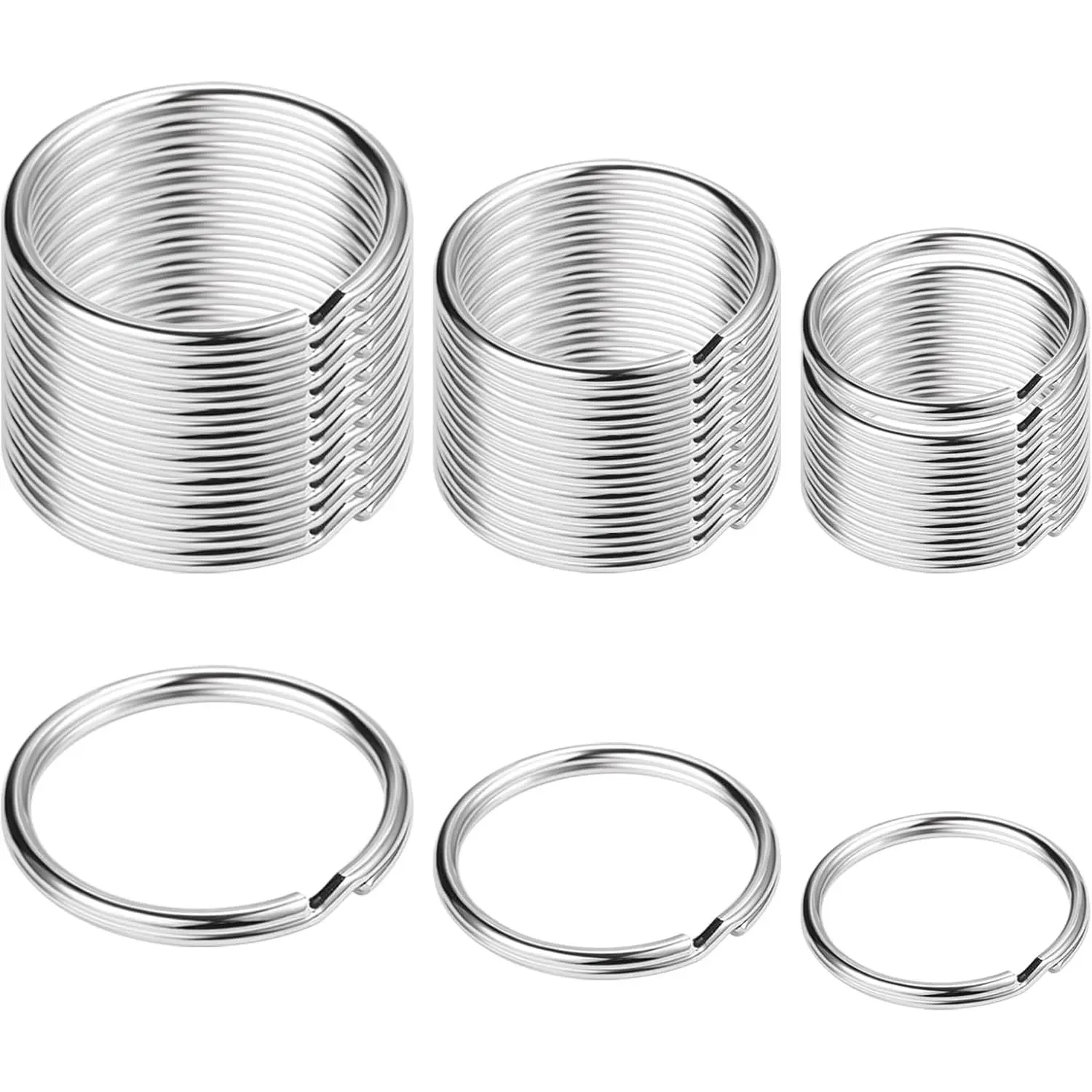Flat Split Key Ring 30 count Stainless Steel Keyrings Bulk Metal Split Rings Hoop for    Tag,3 Different Sizes (25mm,30mm,35mm)