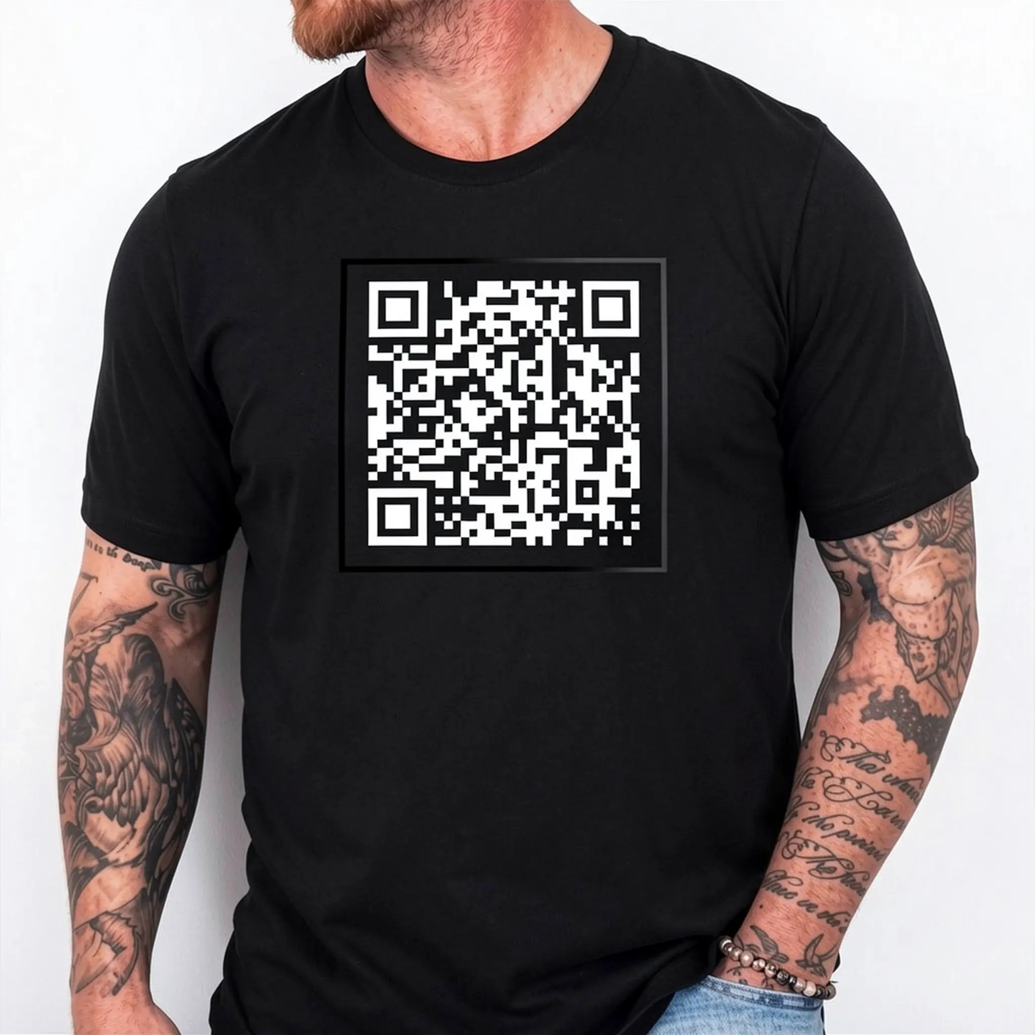 Men's Casual Round Neck Short-Sleeve T-Shirt - NG Show Me Them Titties Design with Scannable QR Code, Menswear Unisex Top