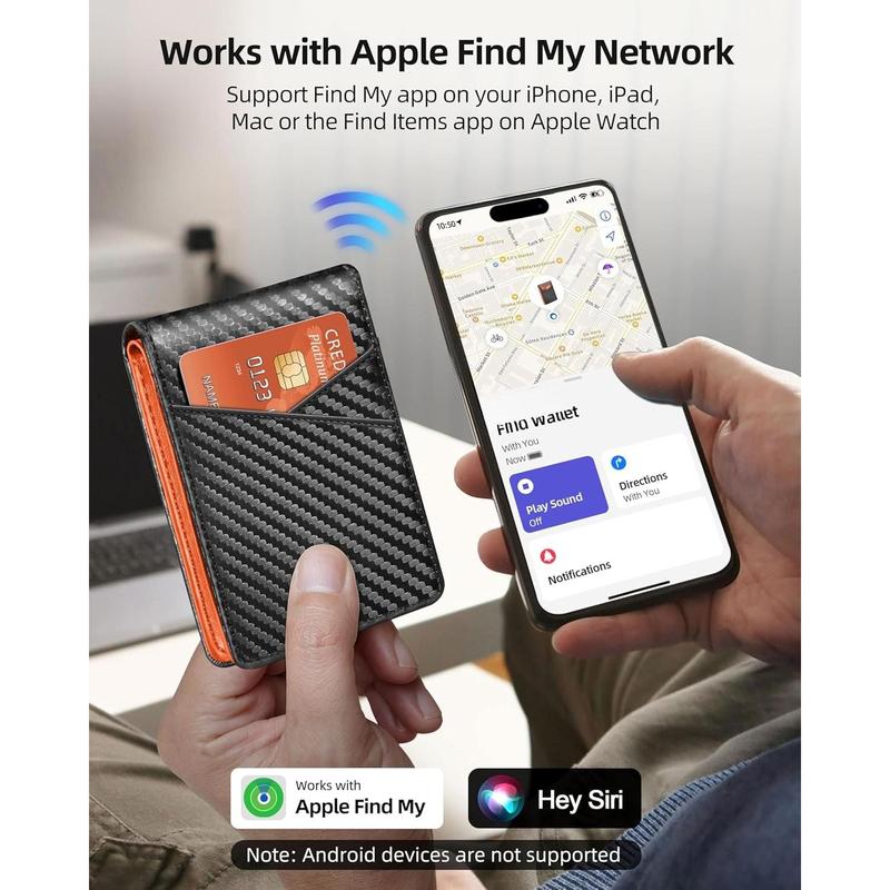 Men Wallet with Find My, Wallet , RFID Blocking Credit Card Holder, Left-Behind Alert, Play Sound, Anti-Loss, Rechargeable, Works with , iPad, , Carbon Black & Orange Men Wallet with Find My, Wallet , RFID Blocking Credit Card Holder, Left-Behind Alert, Play Sound, Anti-Loss, Rechargeable, Works with , iPad, , Carbon Black & Orange