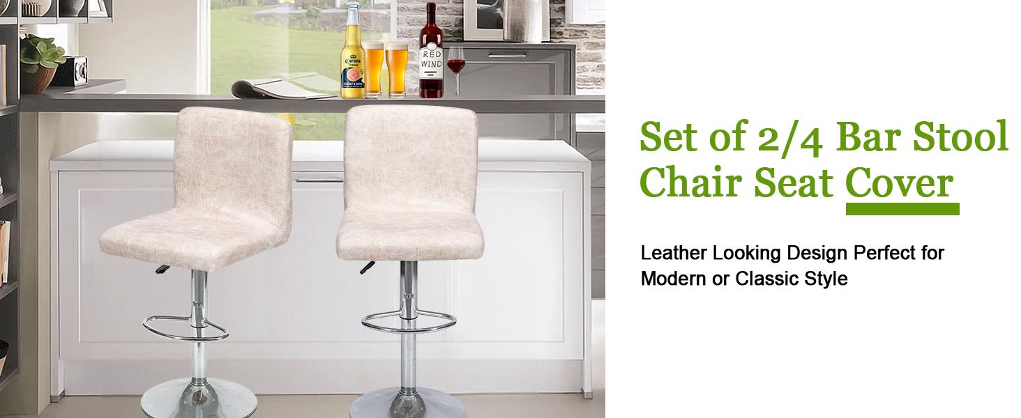 NILUOH Bar Stool Covers Set of 2, Faux Leather Looking Stretch Bar Stool Chair Cover Slipcovers, Counter Stool Bar Chair Covers for Kitchen Pub Dining Room Retro Style Home Deco - Beige Pink