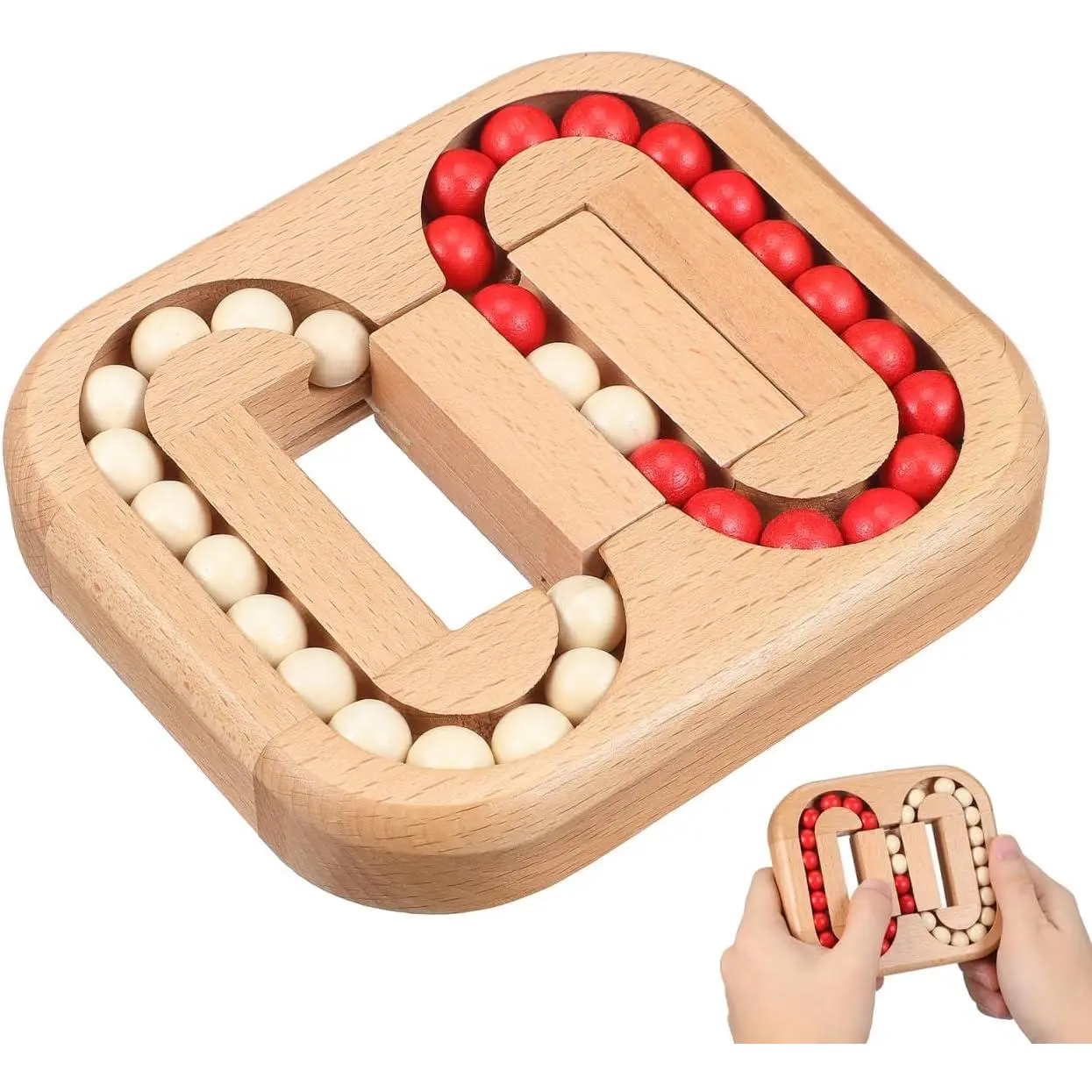 Wooden Rotating Bean Puzzle Interesting Fidget Toy for Kids Adults Handheld Sensory Brain Teaser with Wear-Resistant Craft Portable Concentration Game for Home Travel