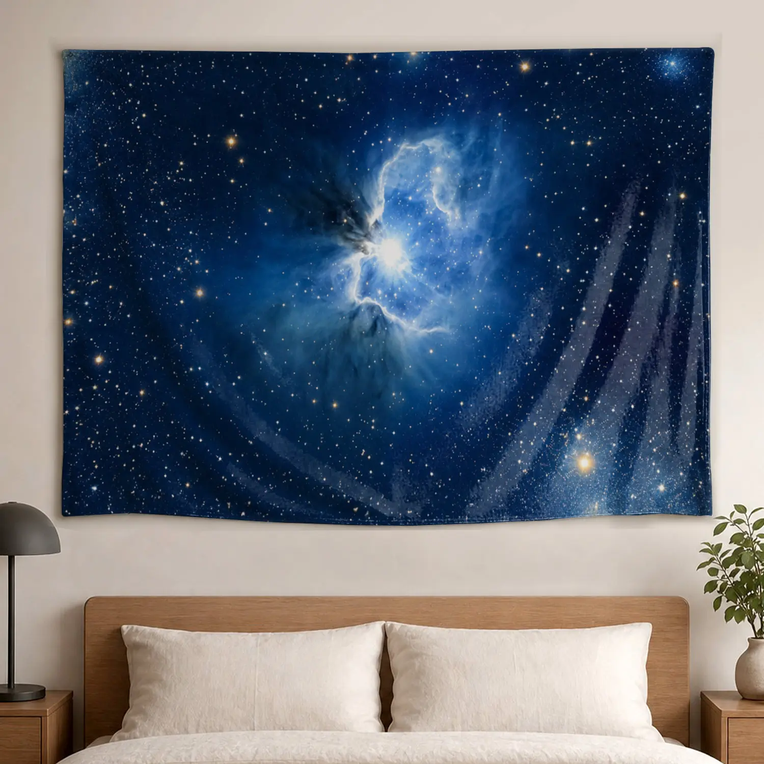 Blue Galaxy Nebula Starry Sky Wall tapestry,Large size Printed Horizontal Tapestry blanket,Polyester Fabric Wall Hanging for bedroom,living room,No Installation Required,Indoor,Outdoor,Gift for Family and Friends