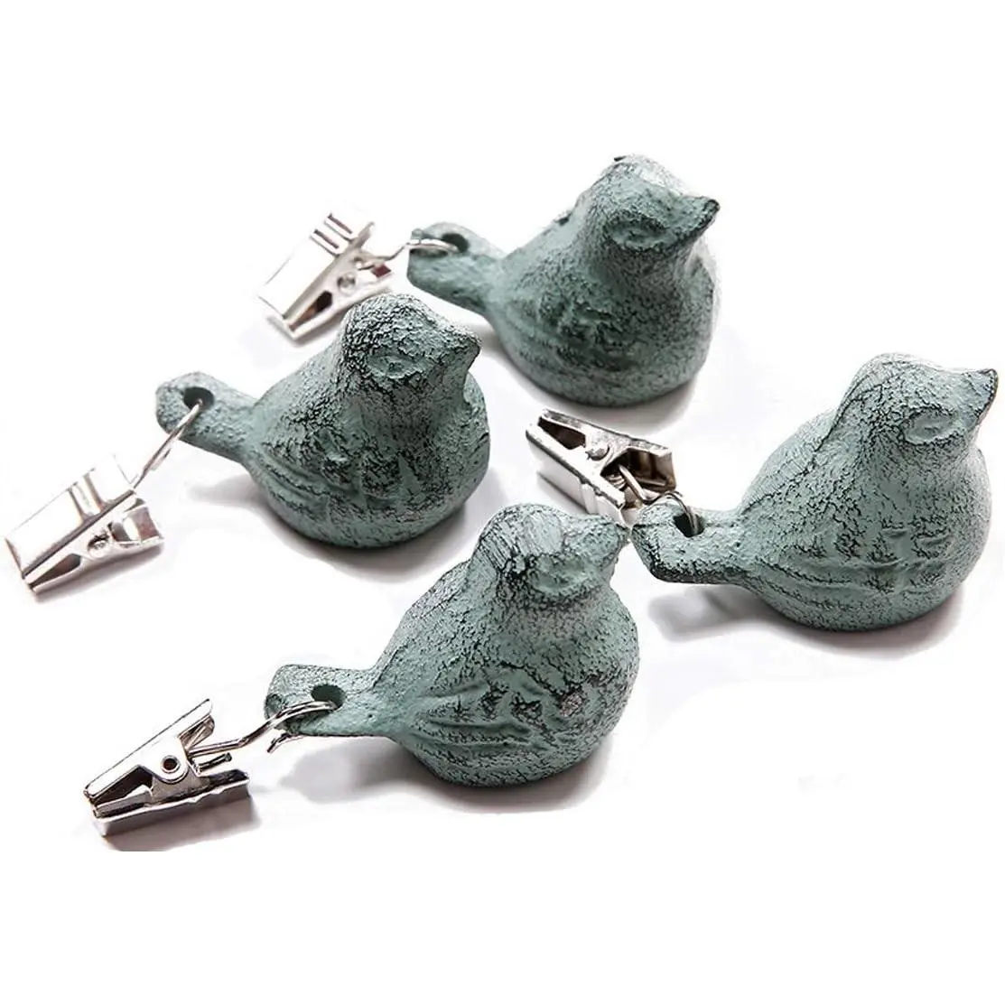 (4PACK) Vintage Tablecloth Weights on Clip Hangers, Pendant Tablecloth Weights Kit with Green Bird, for Outdoor Garden Party Picnic Tablecloths Heavy (Green)