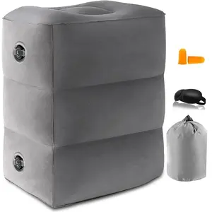 Inflatable Foot Rest Pillow for Travel, Adjustable Height Airplane Foot Cushion for Long Flights, Portable Comfort Footrest for Car, Office and Travel (Gray)