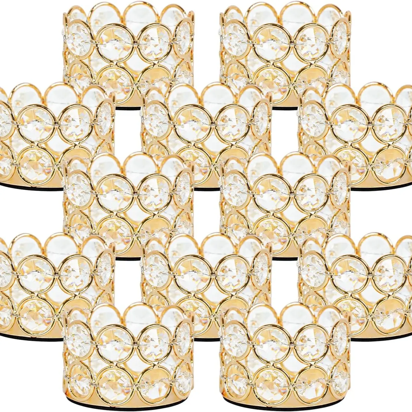 Set of 12 Crystal Candle Holders, Wedding Home Table Decor, Valentine's Gift, Round Candle Stands, Living Room Dining Table