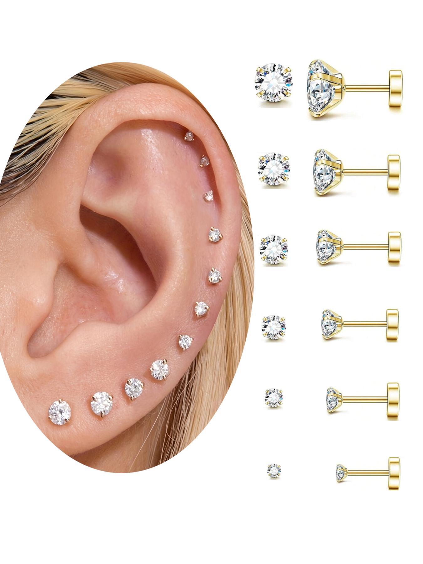 Earrings Set, Stainless Steel Cubic Zirconia Ear Bone Studs, 20G Ear Cartilage Piercing Earrings, Body Piercing Jewelry, Fashion Accessories for Women & Men, Earbone Studs