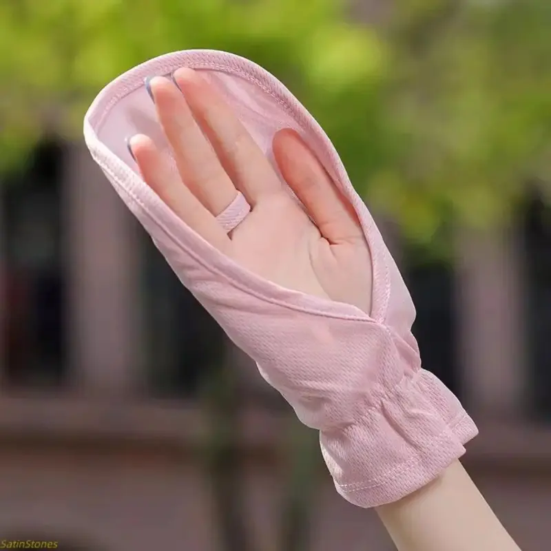 Thin Ice Silk Short Dew Finger Sun Protection Gloves UV Protection Back Hand Cover For Driving Motorcycle
