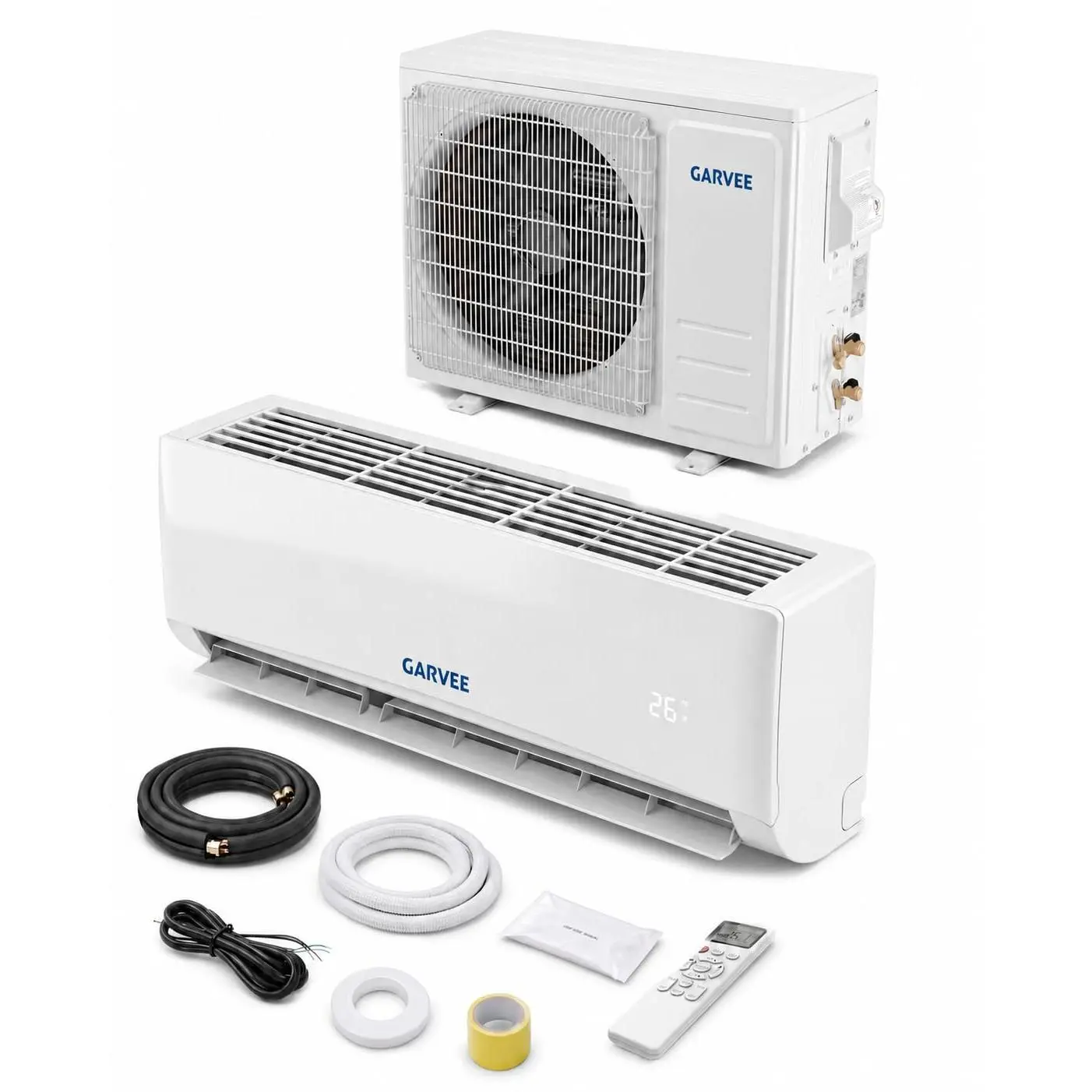 Garvee 12000 BTU Ductless Wall Mounted Mini Split AC/Heat Pump System, 19 SEER2 Rated Inverter Cool & Heat Unit, Cools Up to 750 Sq. Ft, 230V Installation Kits