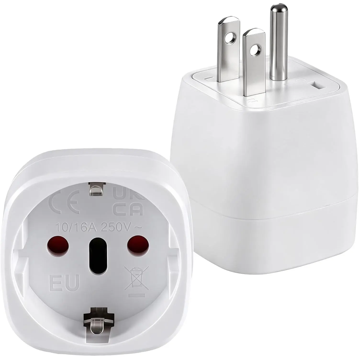 2 Pack European to  Plug Adapter,  to  Adapter,  to  Travel Plug Converter, for EU Spain France Type C E F Plugs to  (White)