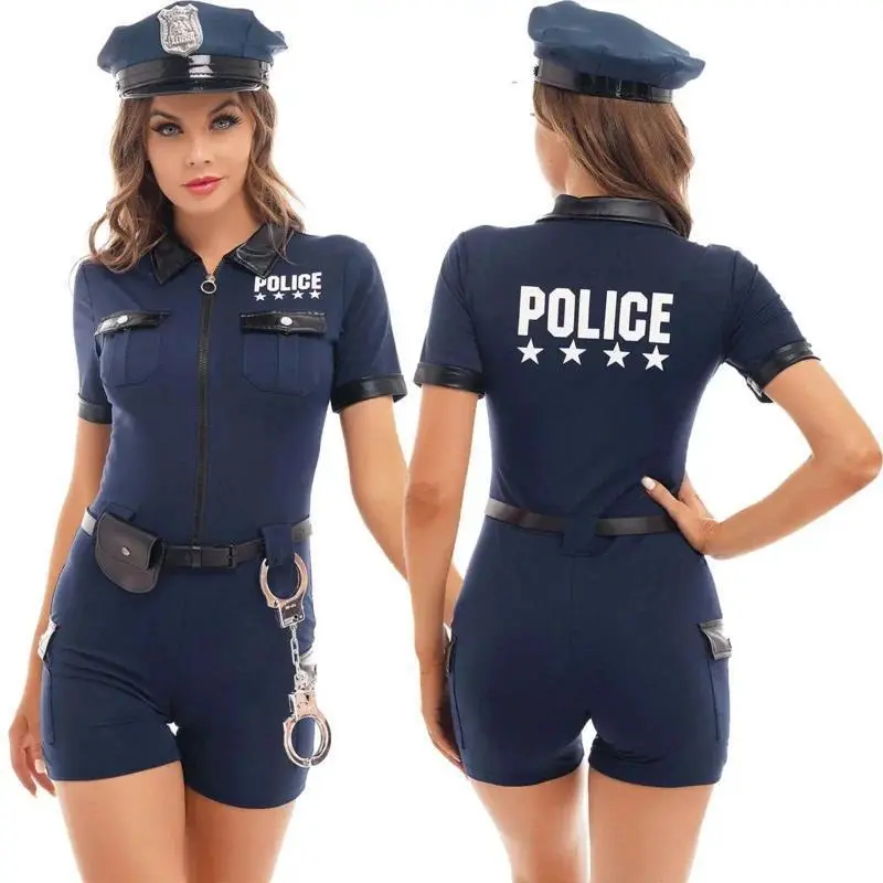 New 2025 Police Women Costume Sexy Cop Officer Uniform Halloween Clubwear Zipper Cosplay Outfits Carnival Adult Fanc