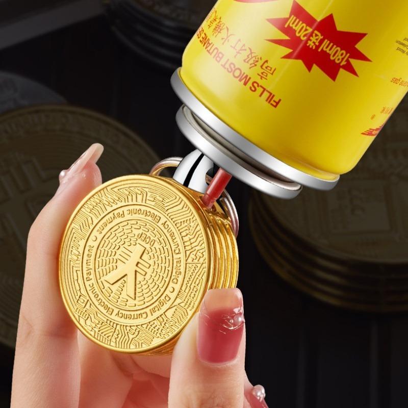 Bitcoin Lighter, Butane Lighter, Portable Keychain, Open Flame Lighter, Suitable For Lighting Candles Outdoors, Unique Gift (Butane-Free).