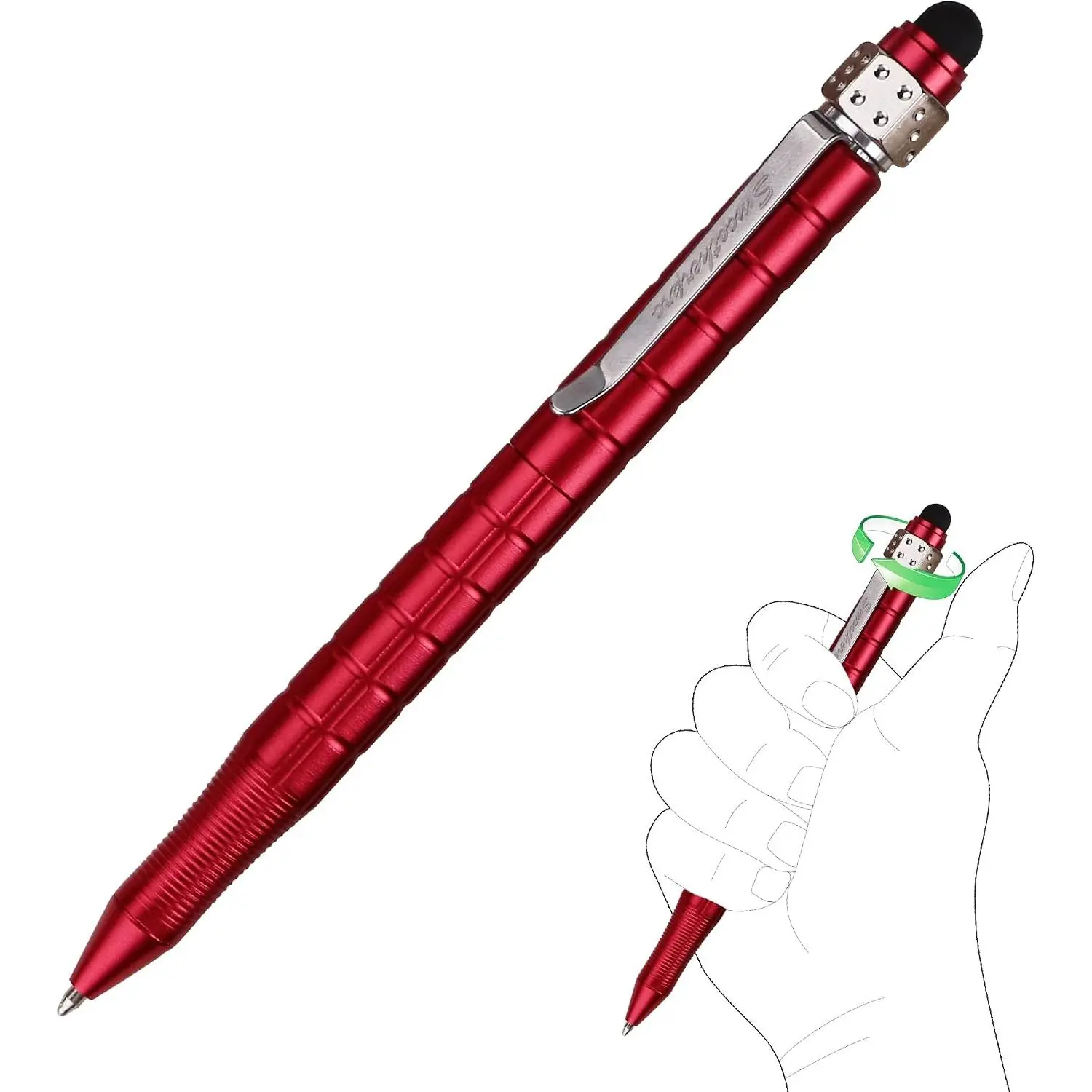 Alloy 6061 Red Retractable Twist Fidget Spinner Pen - Penspinning Pens & Refills, Pocket Carry, Stress Toy, Twist-Enabled, Write & Spin Function, Contoured Grip, High Bearings, Touchscreen Compatible, Office Notes Use