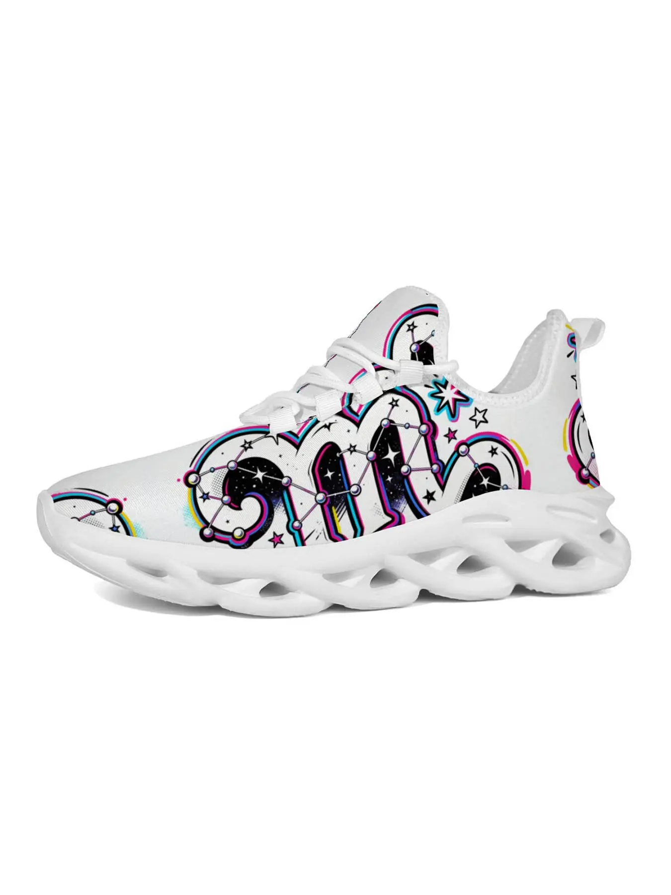 Men's Gemini Zodiac Print Running Shoes, Trendy Street Fashion, Neon Lines, Lightweight Sole, Artistic Design, Essential for Astrology Lovers