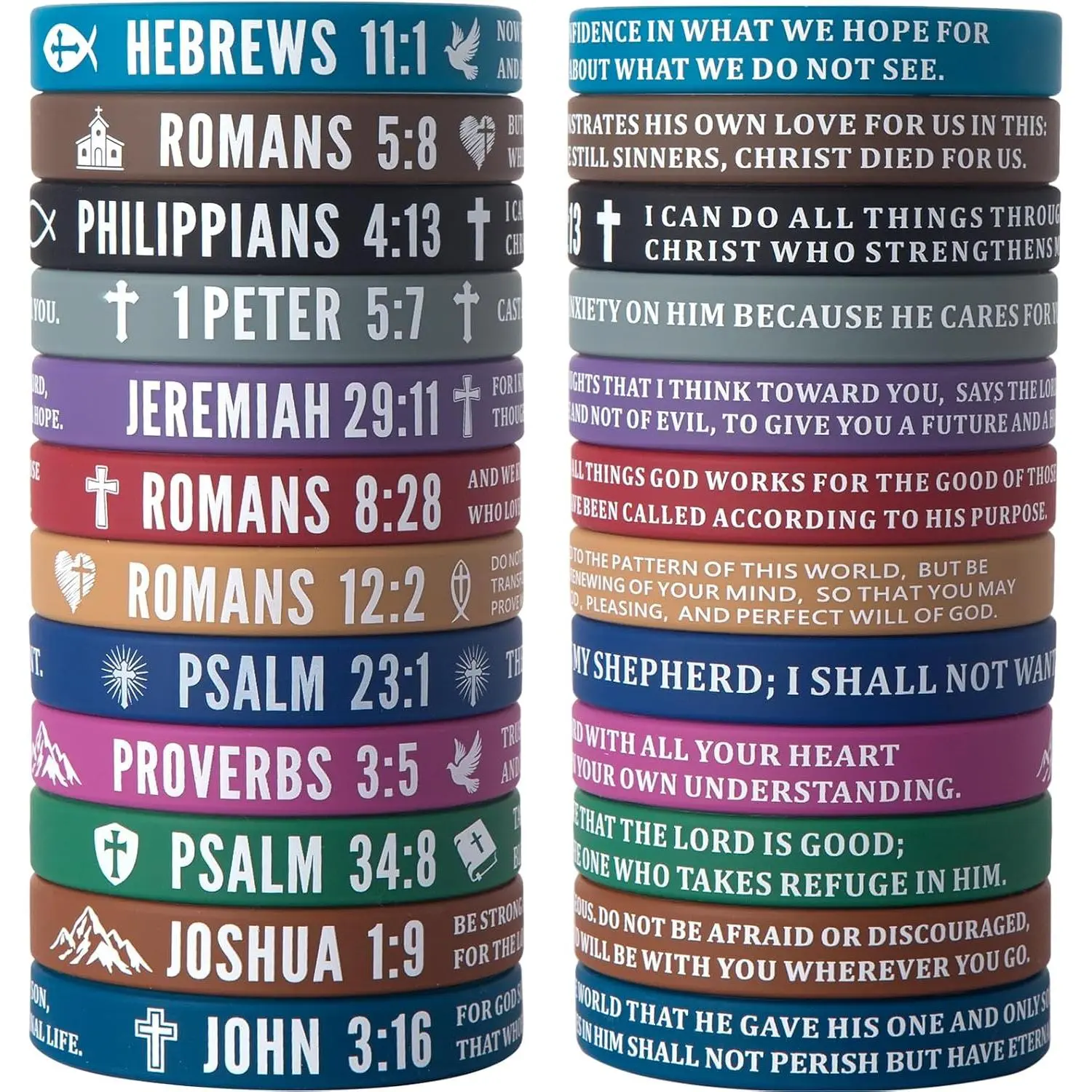 (24-Pack  Verses Bracelets - Religious  Bracelets Rubber  Verses Wristbands - Inspirational  Wristbands Stretch Unisex Wristbands for Men Women Teens Party