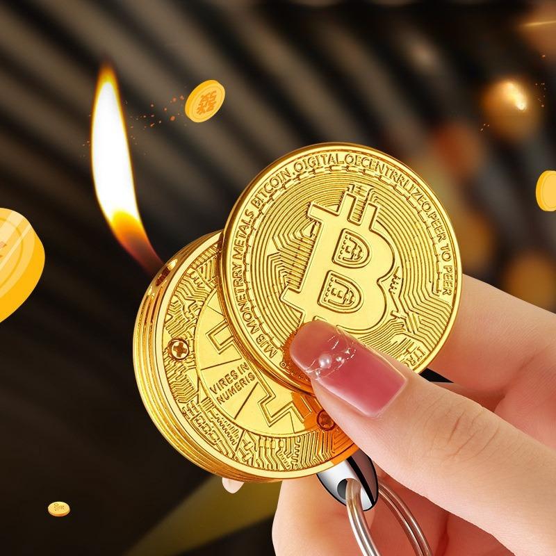 Bitcoin Lighter, Butane Lighter, Portable Keychain, Open Flame Lighter, Suitable For Lighting Candles Outdoors, Unique Gift (Butane-Free).