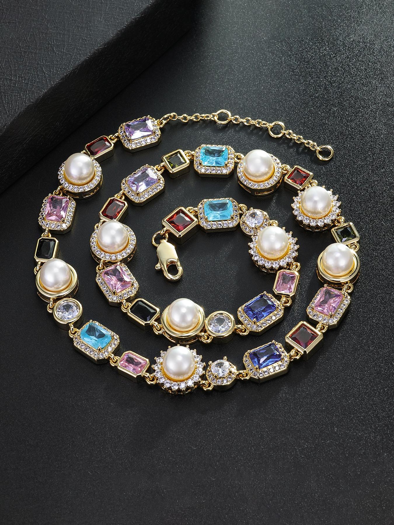 ICED CHICS Colorful hip-hop Pearl Necklace, suitable for both men and women, a dazzling jewelry accessory, the best companion for important festivals, the best choice for a partner, a gift, a present, Modern Versatile Accessories