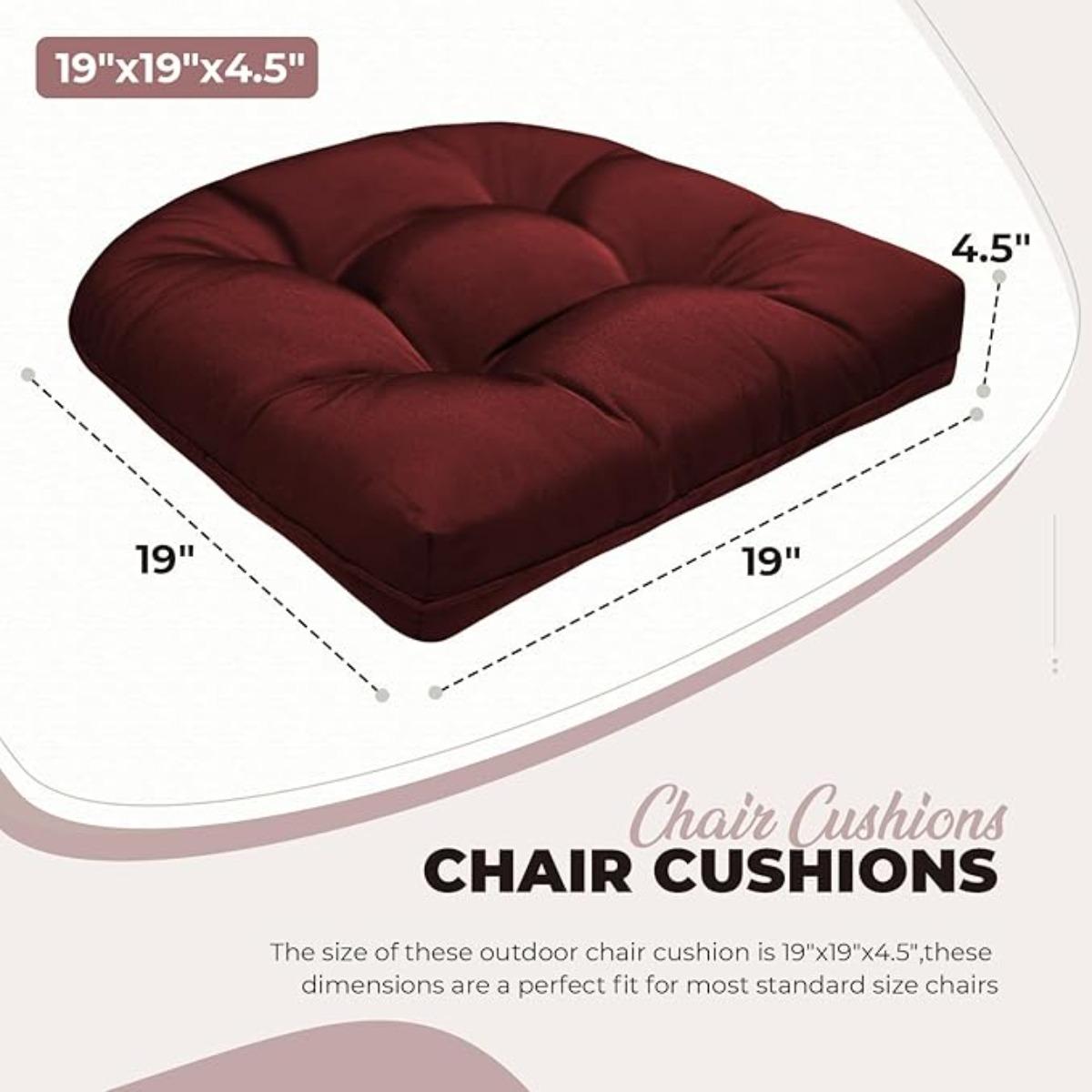 Patio Chair Cushions Set of 2 for Outdoor Funiture,Weather and Fade Resistant Outdoor Chair Pads, 19"x19" Tufted Memory Foam Patio Seat Cushion (2, Red)