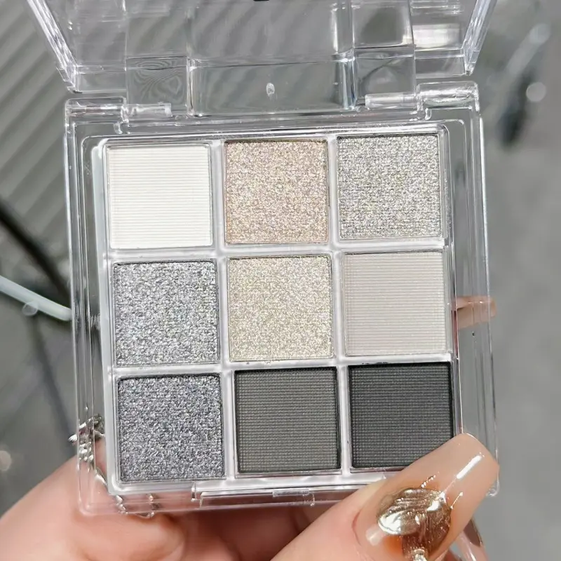 9 Colors Eyeshadow Palette, Black & White Matte Metallic Glitter Shades for Dark Punk Smoky Eye Makeup, High Pigmented, Waterproof & Sweatproof Cosmetic Palette