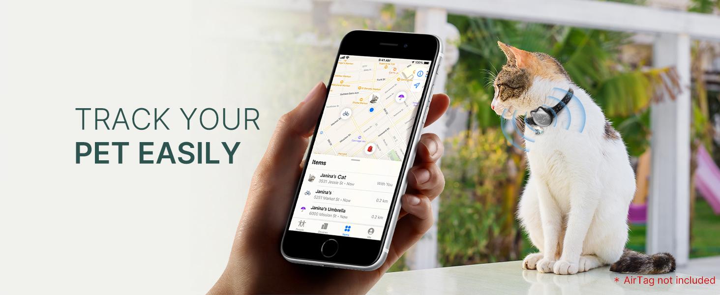 Waterproof Airtag Cat Collar, Breakaway Cat Airtag Collar with Luminous & Reflective Fish Pattern, Lightweight Kitten Collar for Apple Air tag, Hidden GPS Tracker Holder for Cats, Kittens(9-13")