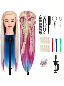 Synthetic Hair Styling Mannequin Head with DIY Set & Table Clamp, Ideal for Makeup Artists, Teen Girls, Hairdressers, Creative Practice