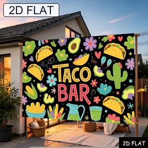 2D Flat - 2D Flat Banner 1pc Party Banners Black Base Taco Bar Typography Avocado Cactus Blossom Corn Heart Colorful Doodle Artwork Backdrop Event Decoration Home Farm Room Garden Courtyard Graduation Photograp