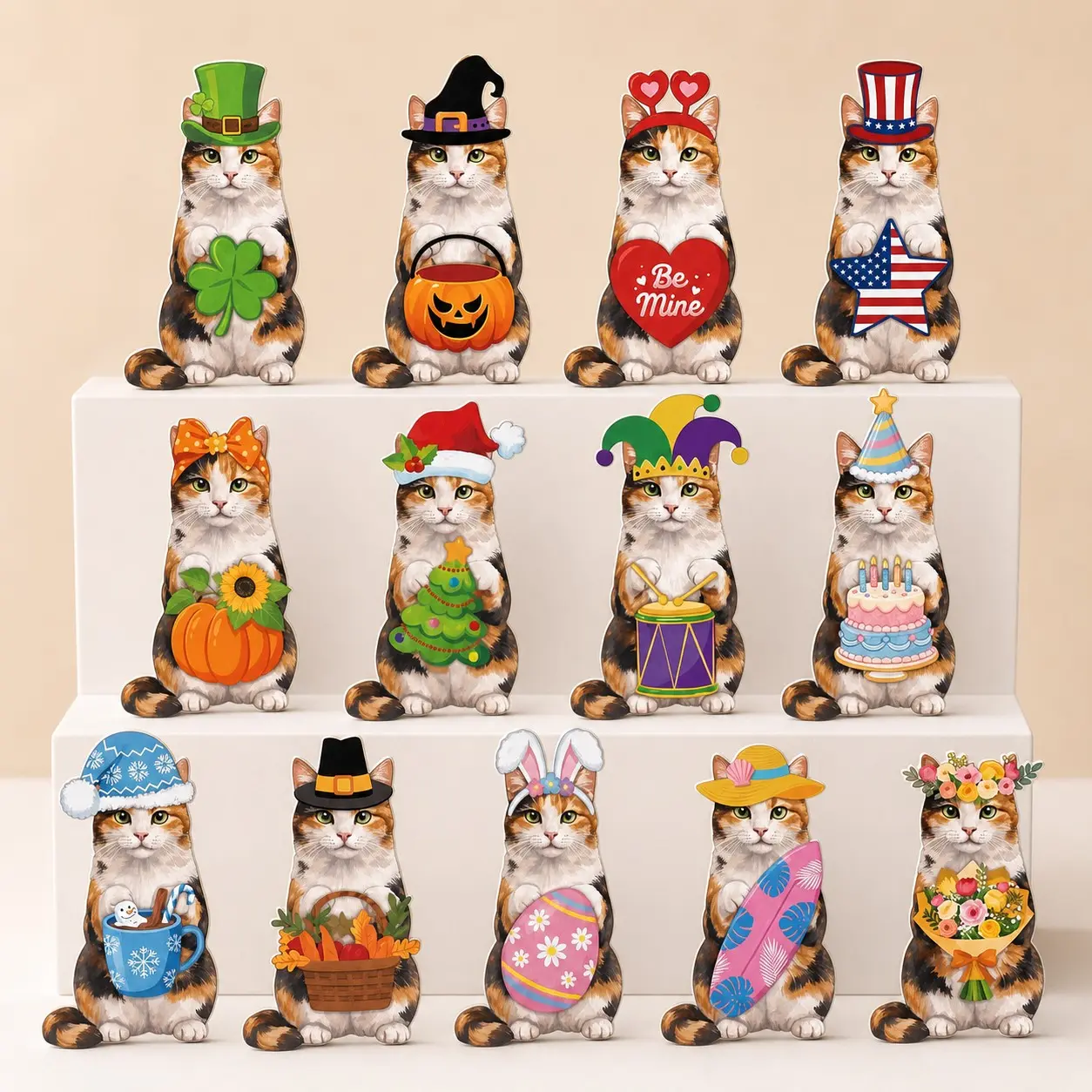 Interchangeable Wooden Desk Decor With Different Accessories Wooden Ornament For Pet Lover As Birthday Gifts,Home Party Decoration Summer Holiday Autumn Thanks Giving Festival Tabletop Decoration