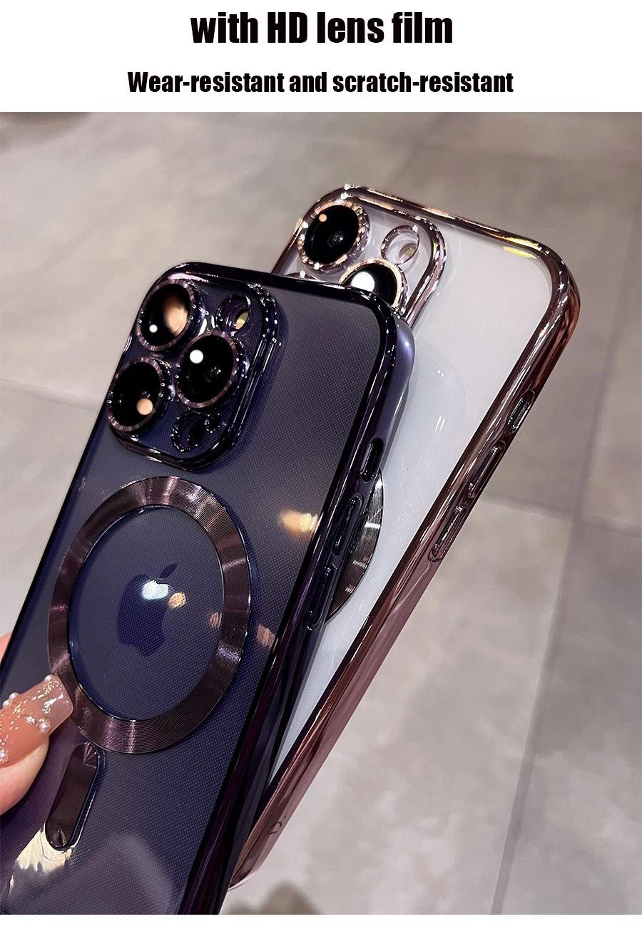 Plating Soft TPU Full Lens Protect Case for iPhone 17Air 17 16 15 14 13 12 11 Pro Max Plus Magsafe Compatible Clear Cover Shockproof Cellphone Protector Black