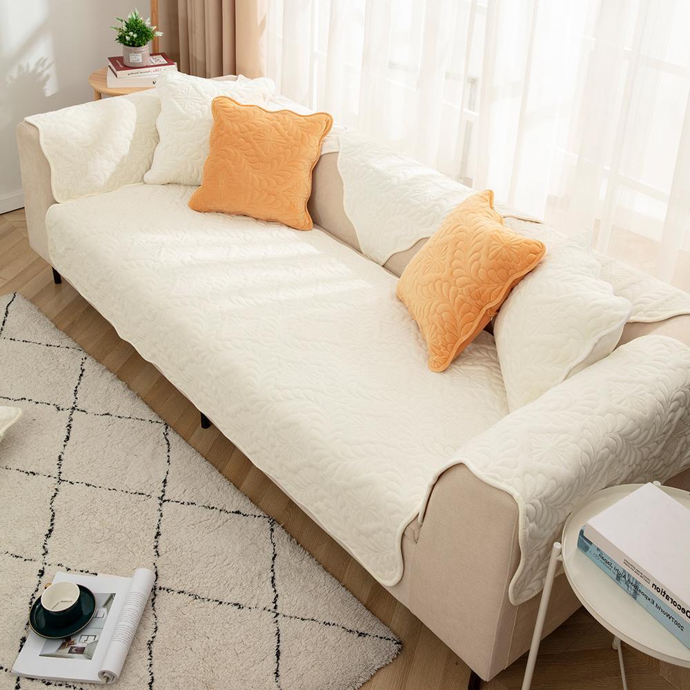 Solid Color Leaf Pattern Sofa Cover, 1 Count Non-slip Sofa Slipcover, Dustproof Sofa Pad, Couch Protector for Home Living Room, Vanity Decor Accessories