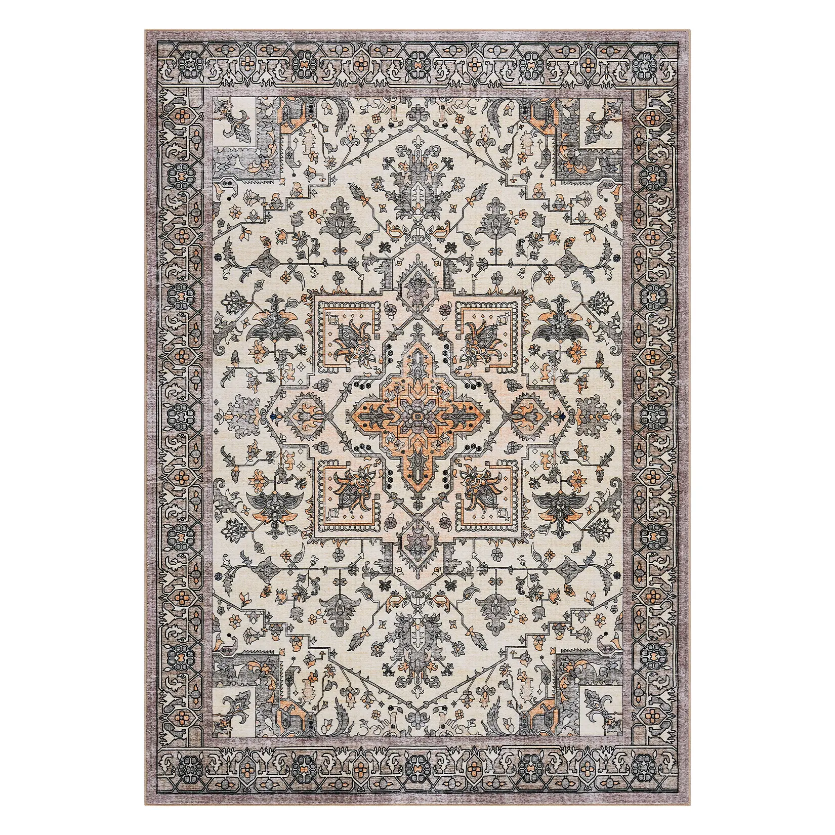 Machine Washable Non-Slip Area Rug - Traditional Thin Print, Indoor Floor Cover for Entryway and Home