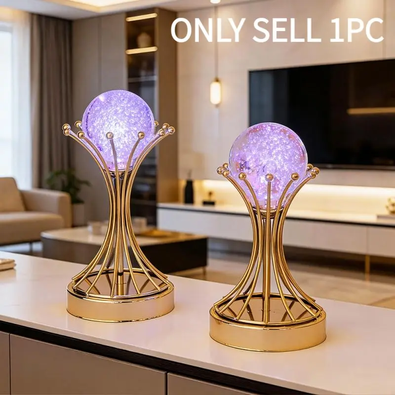 New Ins Style Iron Art Luminous Crystal Ball Led Light Up Decoration Ornament European Light Luxury Living Room Entrance Decoration Shooting Prop Home Decor Light Decorative Atmosphere Light Cool Lights