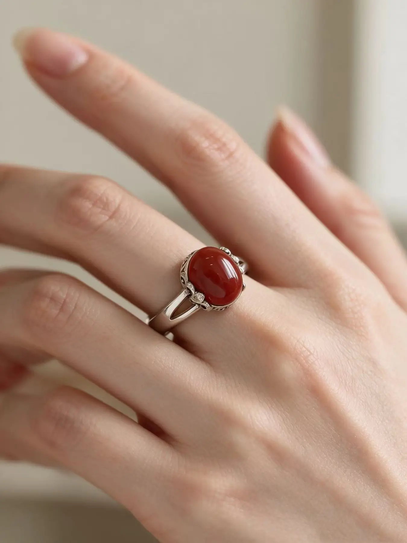 Egg Shape Ruby Ring for Women, Adjustable Band, Unique National Style New Chinese Birthday Gift, Jewelry Accessory