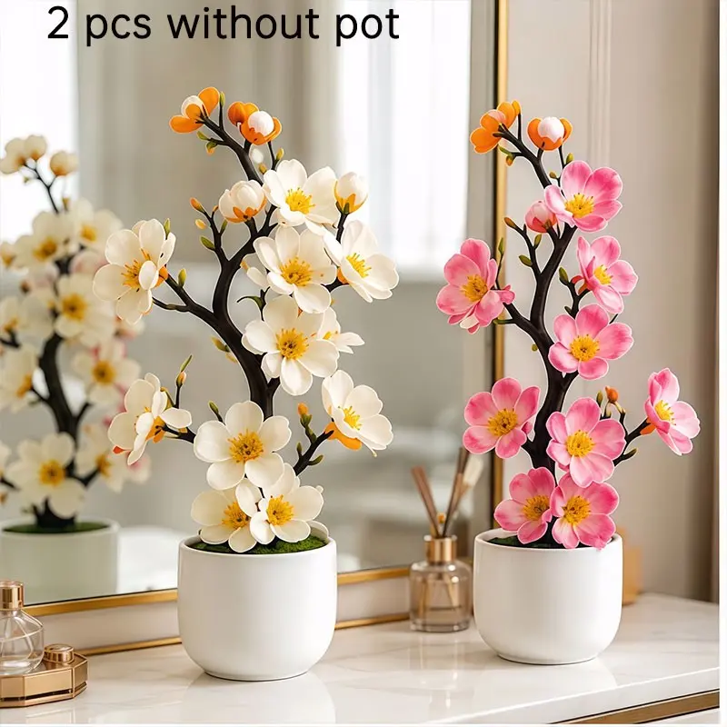2-Piece Artificial Plum Blossom Decor, Artificial Flower Set, Decorative Flowers, Ideal for Indoor/outdoor Decoration, Perfect for Holidays, Weddings, Office, Home, Garden