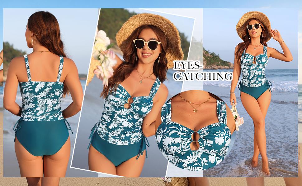 Womens Two Piece Tankini Swimsuits Tummy Control Bathing Suit Sexy O Ring Cutout Swim Suits 2026