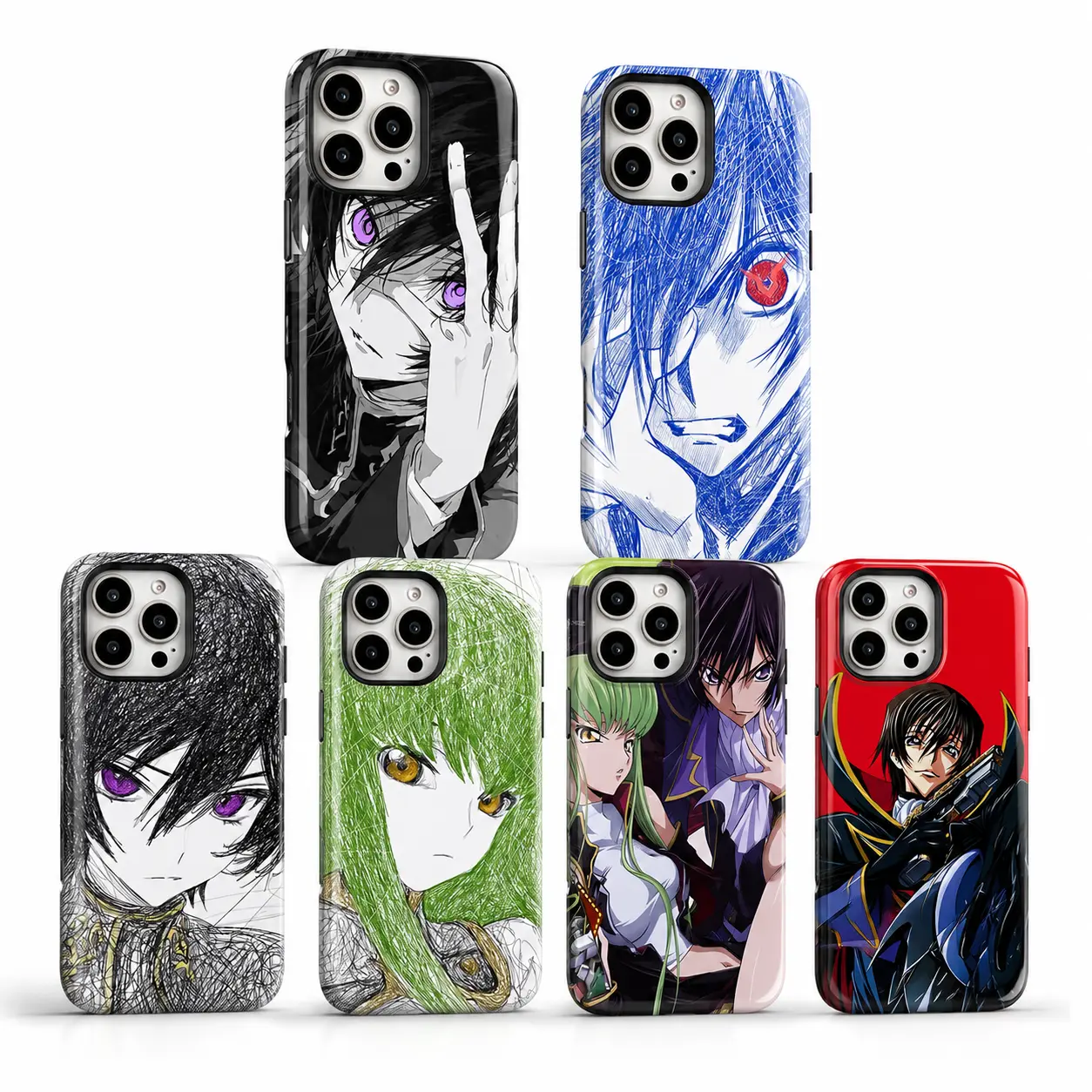Code Geass Lelouch Anime iPhone Case, Japanese Manga Glossy Shockproof Phone Cover for iPhone 15 1617 Pro MaxiPhone 16/15/14/13/12/11/X/XR/XS 8 Plus, Durable Accessories
