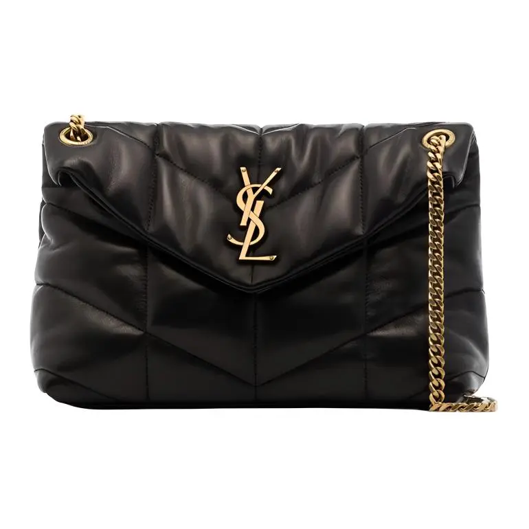 Saint Laurent YSL Puffer Cloud Bag for Women – Quilted Lambskin Shoulder Bag with Bronze Metal Hardware and Magnetic Closure, Black