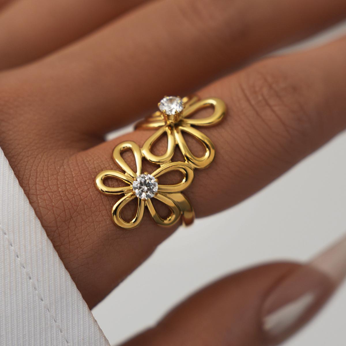 1pc 18K Gold Plated Flower Zircon Open Ring for Women, Stainless Steel Adjustable Delicate Luxury Jewelry, Garden Picnic Birthday Gift for Daughter Friend Gold-Plated Striped Couple Minimalist Stacking 1pc 18K Gold Plated Flower Zircon Open Ring for Women, Stainless Steel Adjustable Delicate Luxury Jewelry, Garden Picnic Birthday Gift for Daughter Friend Gold-Plated Striped Couple Minimalist Stacking