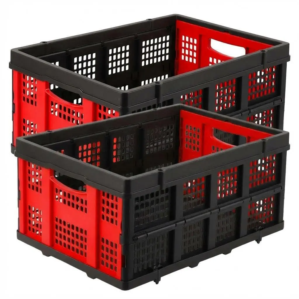 Heavy Duty Collapsible Storage Baskets - Red Plastic Organizer Bins for Home Organization - Stackable, Collapsible, Multi-Purpose Crates - 2/3 Pack