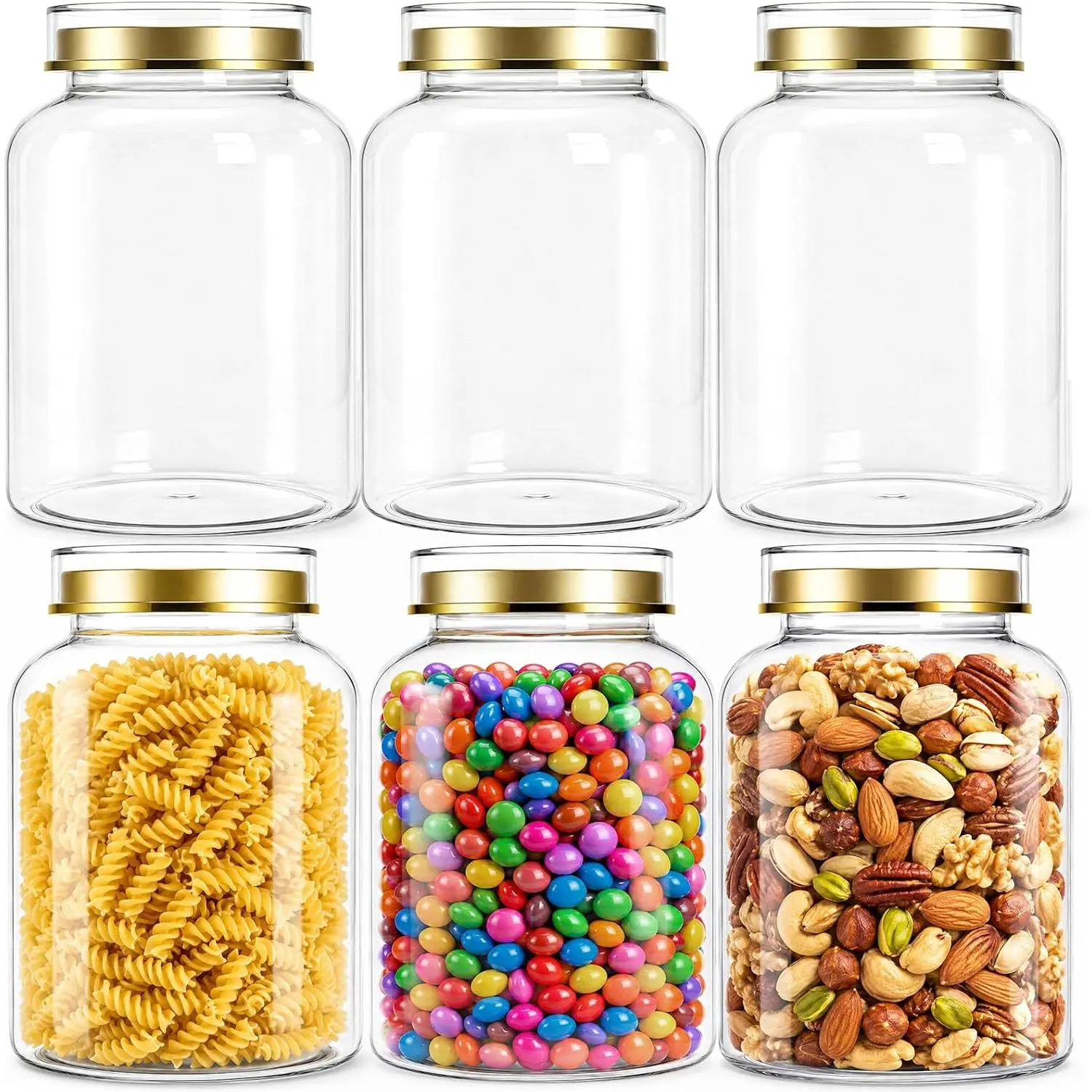 6 Pack 1.4L Clear Plastic Jars, 47OZ Cookie Jar with , Airtight Candy Buffet Containers, Round  Storage Mason Jug for , Flour, Sugar, , Coffee, Fermenting, Pickling