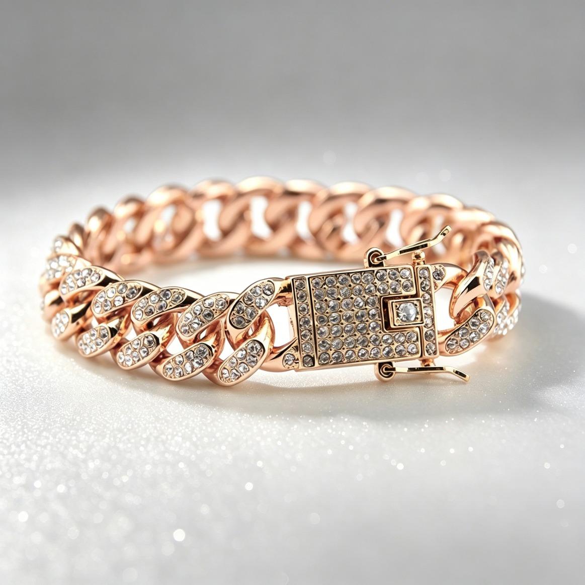 Hip Hop Shiny Moissanite Cuban Link Chain Bracelets for Women Men, Gold Color Punk Wristband Jewelry Gift, Trendy Luxury Style Popular Hip Hop Shiny Moissanite Cuban Link Chain Bracelets for Women Men, Gold Color Punk Wristband Jewelry Gift, Trendy Luxury Style Popular