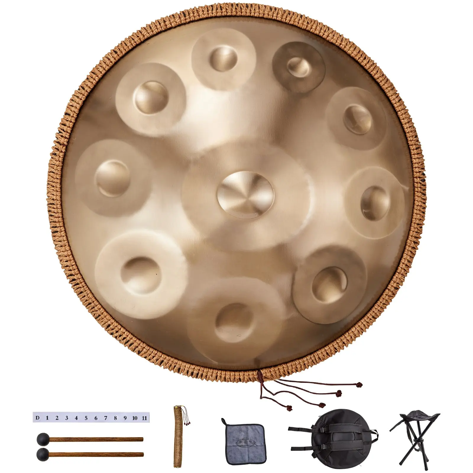 VEVOR Handpan Drum, 22 in 10 Notes, D Minor Hand Drum, Hand Pan Drum Instrument with Mallets, 432Hz Handpan Stand Carry Bag, Steel Healing Sound Drum, Percussion Instruments for Adults Beginners