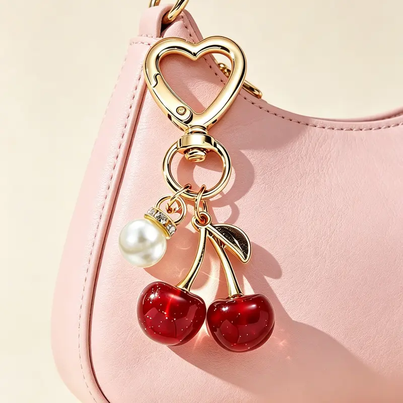 Cute Cherry Design Bag Charm, Bag Keychain for Women & Girls, All-match Bag Charm for Birthday Gift, Purse Accessories, Mini Bag Accessories, Sparkly Fashion Bag Charms, Bag Charms for Handbags