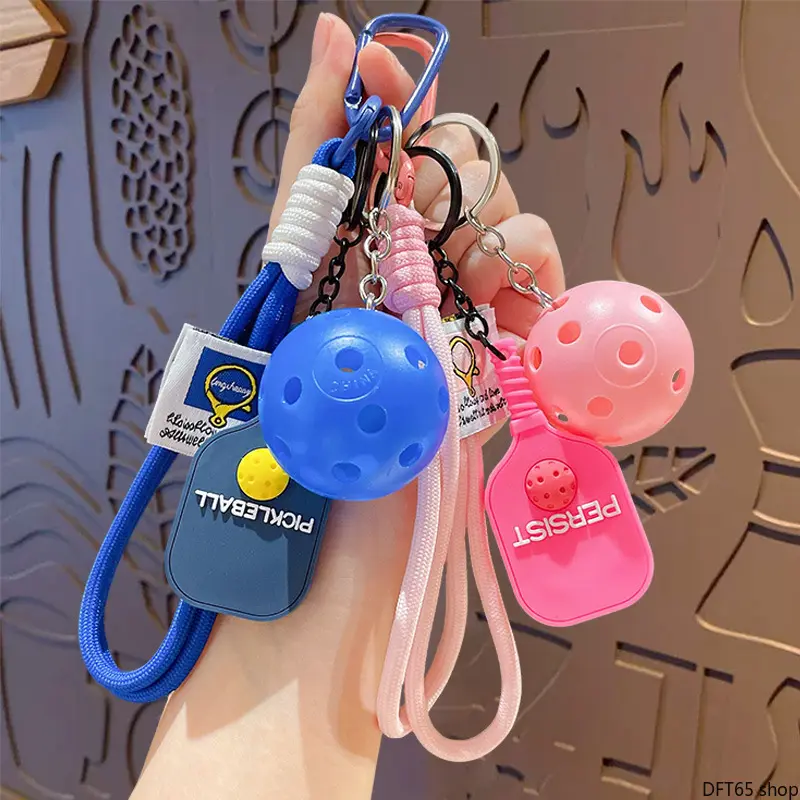 Vibrant Dopamine Tone Cartoon Pickleball Fitness Themed Pendant Set Smooth Resin Mold Fixed Metal Split Key Ring Compact Light Silhouette Unisex For Men Women Handbag Purse Car Keys Portable Sport Themed Mini Decorative Gift Bag Charm Accessory