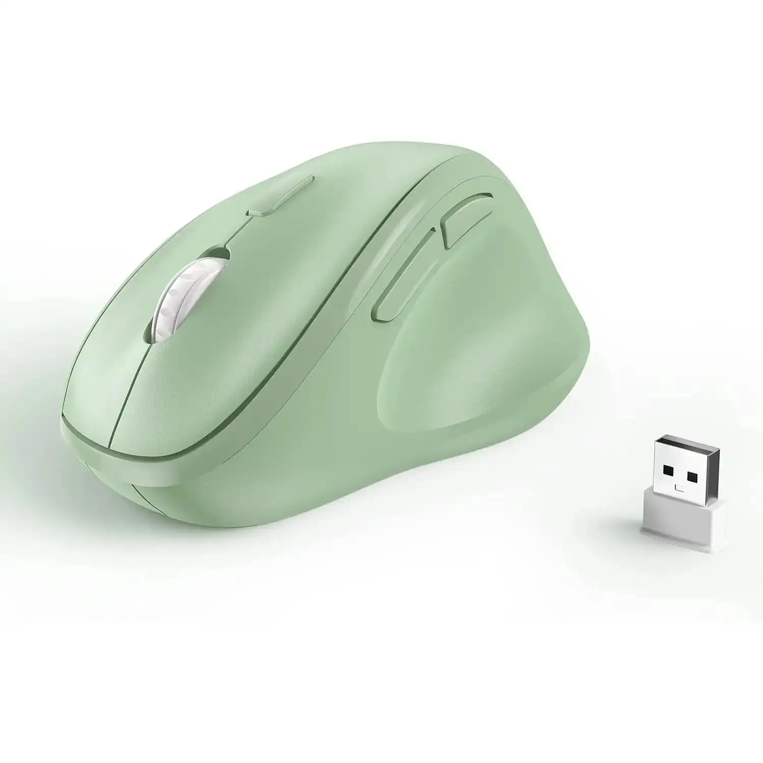 2026 Updated Ergonomic Vertical Wireless Mouse - Silent Clicks, 1600 DPI, Long Battery Life, USB Receiver for PC/Laptop/Desk, Compact Green Ergo Mouse