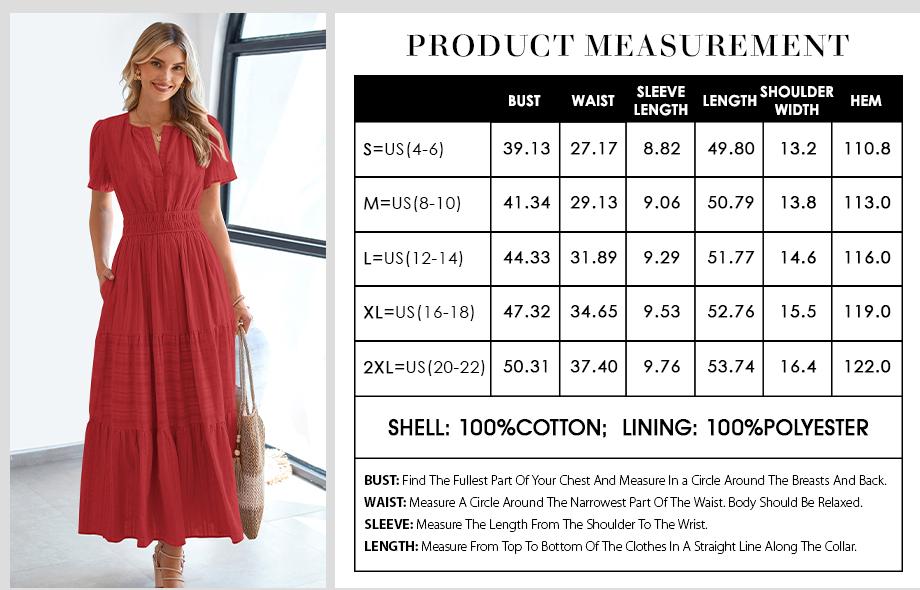 Womens Summer 2026 Casual Midi Maxi Dresses Lightweight Short Sleeve V Neck Elastic Waist Boho Beach Dress Pockets